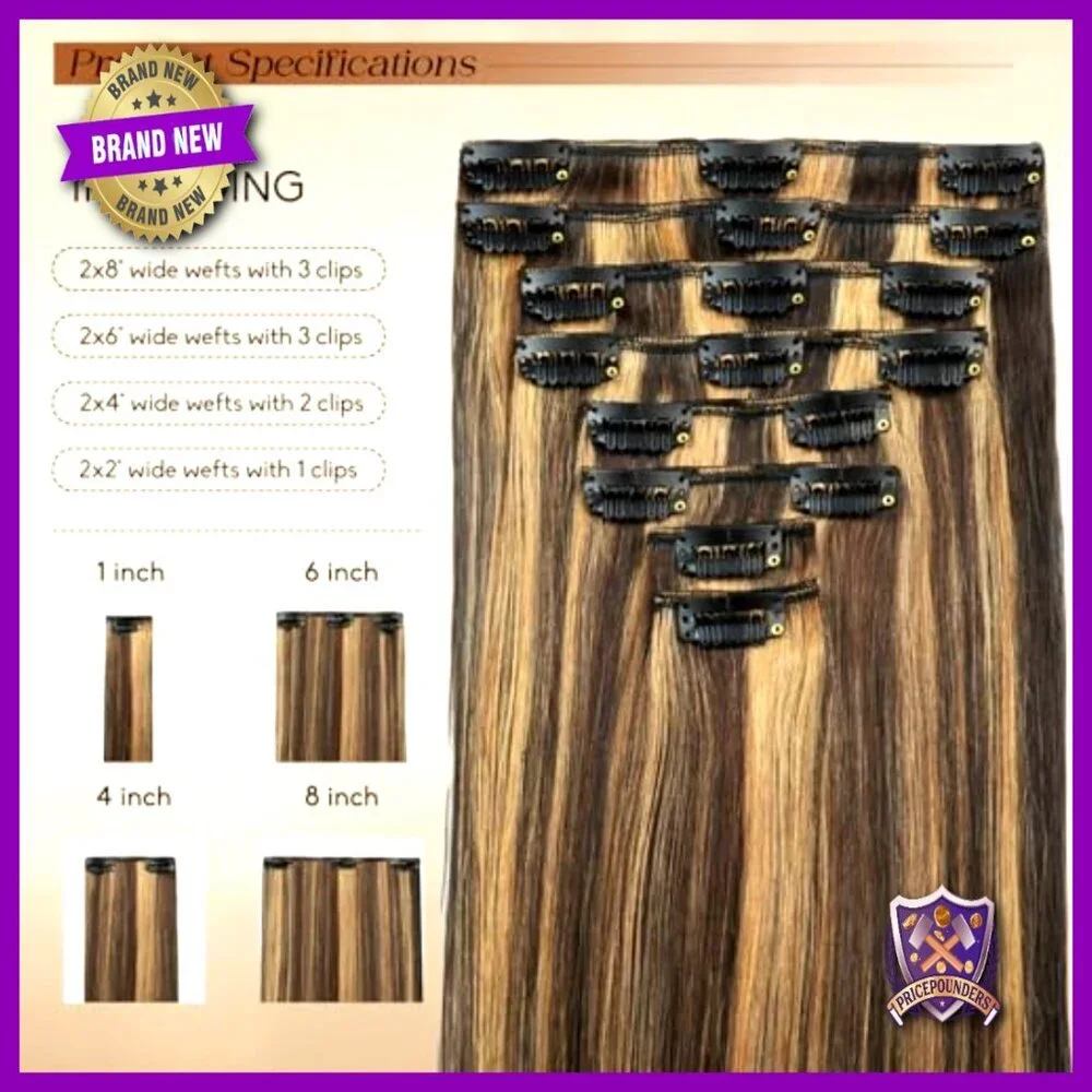 20 Inch Clip In Human Hair Extensions 8 Piece Set Seamless Balayage